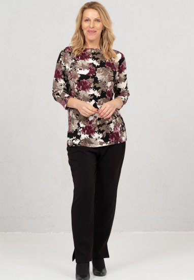 Scandinavian Caramel Flowers Blouse Purple and Brown - Tricouri imprimate pentru femei - 