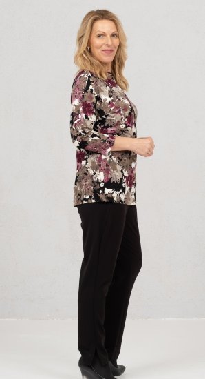 Scandinavian Caramel Flowers Blouse Purple and Brown - Tricouri imprimate pentru femei - 