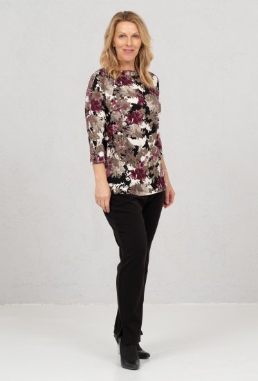 Scandinavian Caramel Flowers Blouse Purple and Brown - Tricouri imprimate pentru femei - 