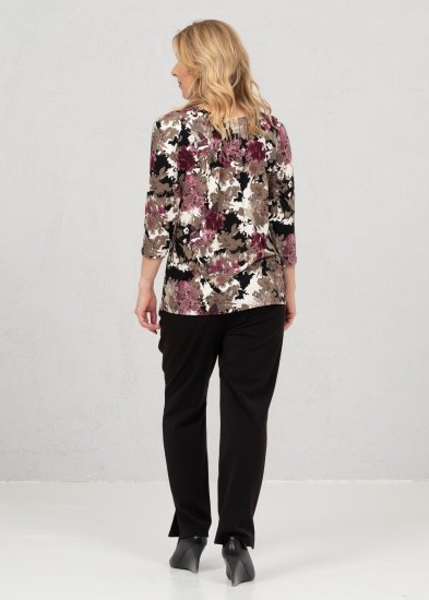 Scandinavian Caramel Flowers Blouse Purple and Brown - Tricouri imprimate pentru femei - 