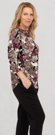 Scandinavian Caramel Flowers Blouse Purple and Brown - Tricouri imprimate pentru femei - 