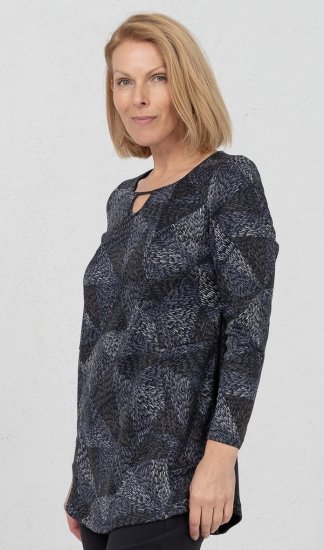 Scandinavian Caramel Triangles Tunic Dark Blue - Tricouri imprimate pentru femei - 