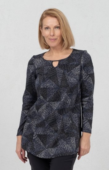 Scandinavian Caramel Triangles Tunic Dark Blue - Tricouri imprimate pentru femei - 