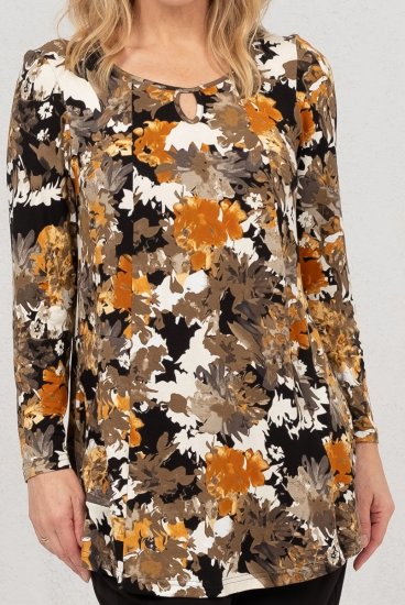Scandinavian Caramel Flower Petals Tunic Orange and Brown - Tricouri imprimate pentru femei - 