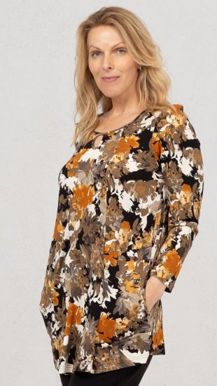 Scandinavian Caramel Flower Petals Tunic Orange and Brown - Tricouri imprimate pentru femei - 