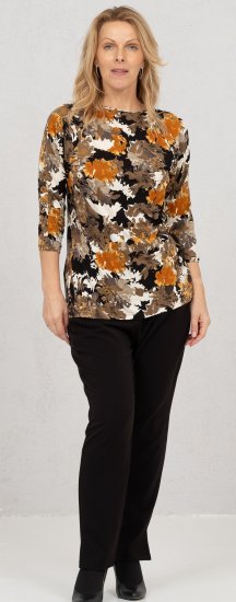 Scandinavian Caramel Flowers Blouse Orange and Brown - Tricouri imprimate pentru femei - 
