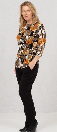 Scandinavian Caramel Flowers Blouse Orange and Brown - Tricouri imprimate pentru femei - 