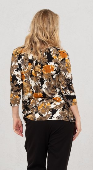 Scandinavian Caramel Flowers Blouse Orange and Brown - Tricouri imprimate pentru femei - 