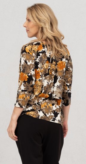 Scandinavian Caramel Flowers Blouse Orange and Brown - Tricouri imprimate pentru femei - 