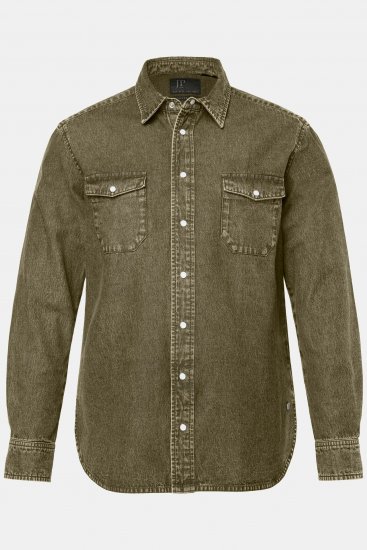JP1880 Denim Shirt Long Sleeve Olive Green - Cămăși - Cămăși Bărbați Mărimi Mari
