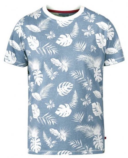 D555 Rudd Hawaiian Print Crew Neck T-Shirt Sky Blue - Tricouri - Tricouri Bărbați Mărimi Mari