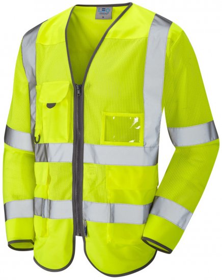 Leo Burrington Coolviz Superior Long Sleeve Waistcoat Hi-Vis Yellow - Haine de lucru - Haine de lucru Bărbați Mărimi Mari