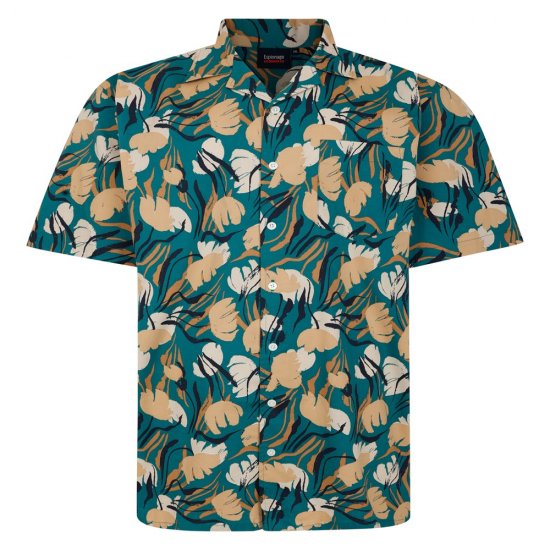 Espionage SH433 cămașă cu mânecă scurtă cu imprimeu floral abstract verde/taupe - Cămăși - Cămăși Bărbați Mărimi Mari