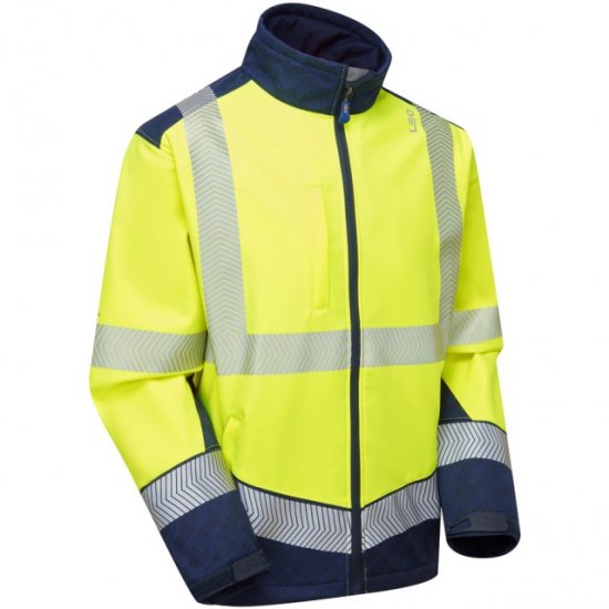 Leo Bowden Ecoviz Softshell Jacket Hi-Vis Yellow/Navy Print - Haine de lucru - Haine de lucru Bărbați Mărimi Mari