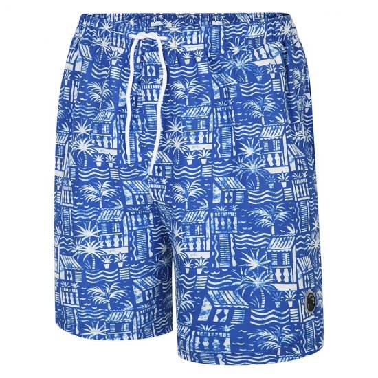 Espionage SW097 Pantaloni Scurți de Baie cu Imprimeu Hawaian Albastru Regal/Alb - Îmbrăcăminte de baie - Sort Baie Bărbați Mărimi Mari