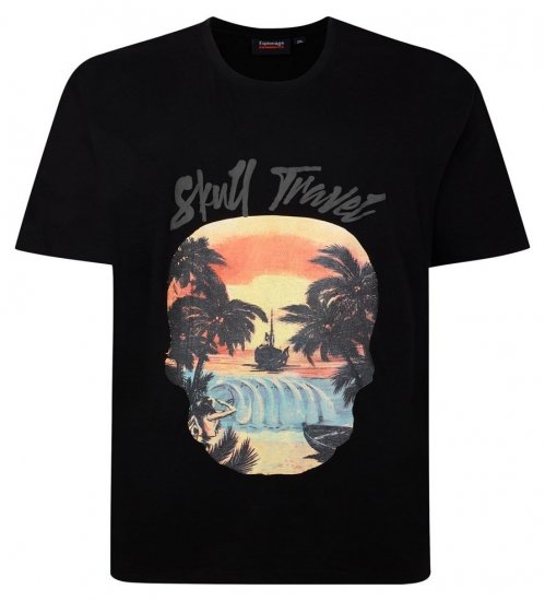 Espionage T432 Skull Travel Tricou imprimat negru - Tricouri - Tricouri Bărbați Mărimi Mari